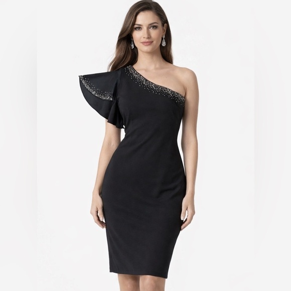 Calvin Klein Dresses & Skirts - Calvin Klein Black Asymmetrical Dress with Embellishments/sequins. So pretty!🤩